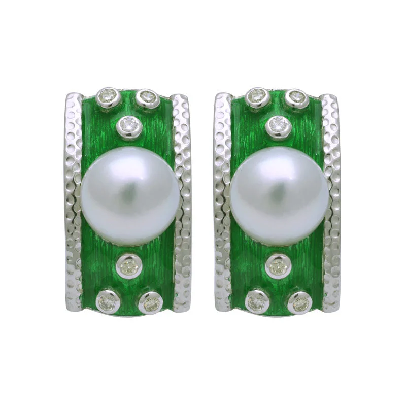 ladies-rustic-gold-earrings-Earrings-South Sea Pearl and Diamond (Enamel)