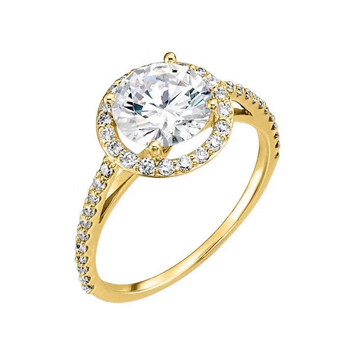 engagement-white-gold-cluster-ring-VIVIENNE Pavé Halo Four Prong Solitaire Lab Diamond Engagement Ring in 18K Yellow Gold