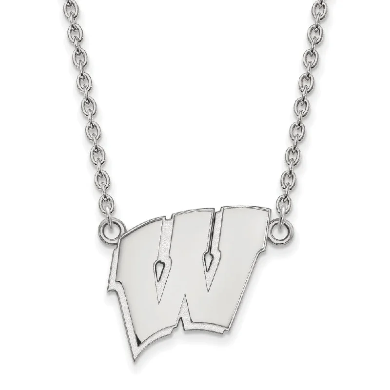 Ladies necklaces with ceramic accents -Sterling Silver U of Wisconsin Large Initial W Pendant Necklace