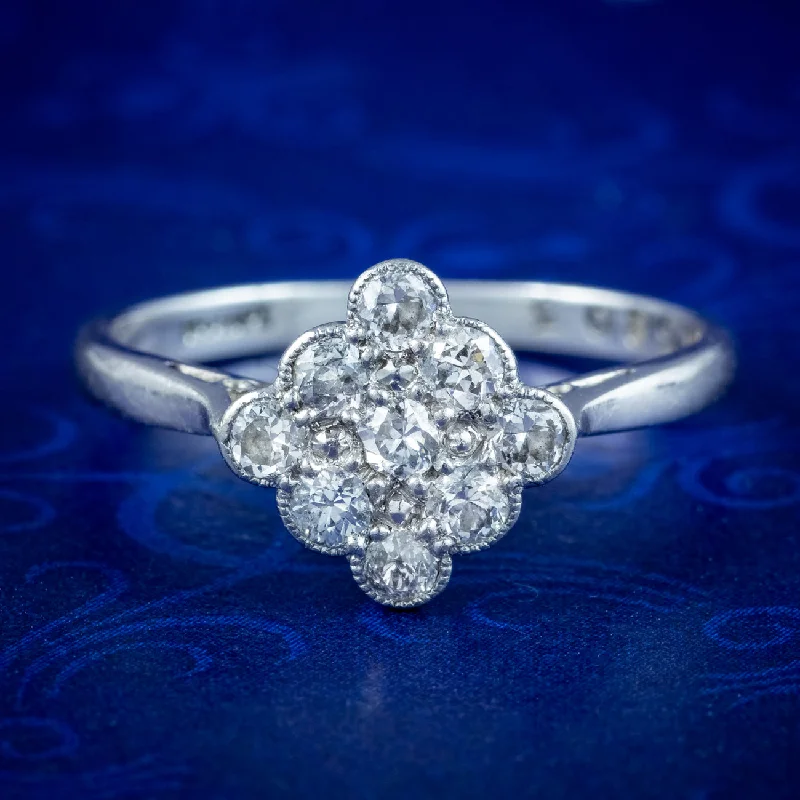 ladies-cushion-cut-pearl-rings-Antique Edwardian Diamond Cluster Ring 0.54ct Total