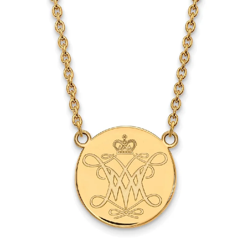 Ladies necklaces with rain pendants -14k Gold Plated Silver William and Mary Lg Logo Pendant Necklace