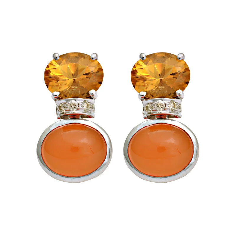 ladies-star-silver-earrings-Earrings-Citrine, Cornelian and Diamond