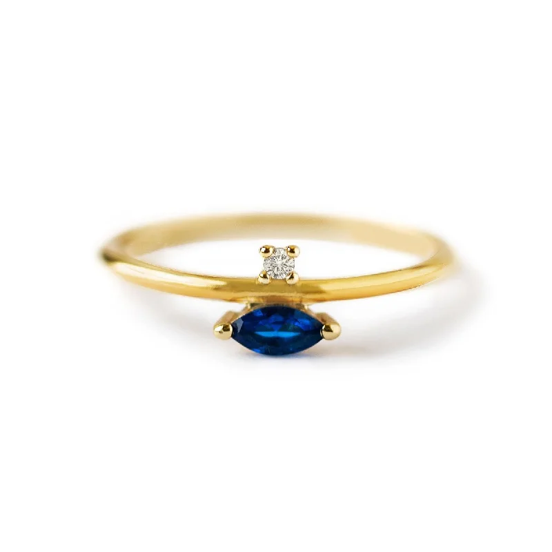 ladies-affordable-gold-rings-Sapphire Marquise Ring