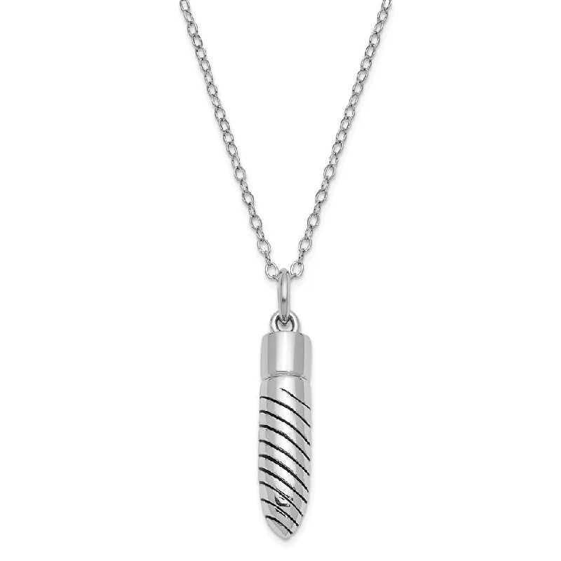 Ladies necklaces for engineers -Sterling Silver Antiqued Lined Bullet Ash Holder Necklace, 18 Inch