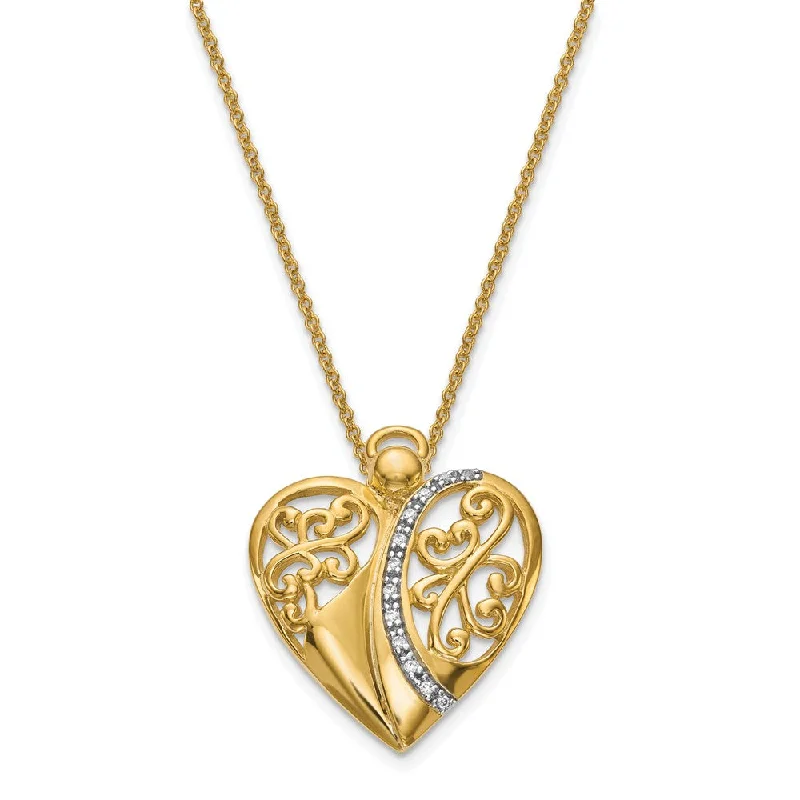 Ladies necklaces for soulmates -Gold Tone Plated Sterling Silver & CZ Angel of Love Necklace, 18 Inch