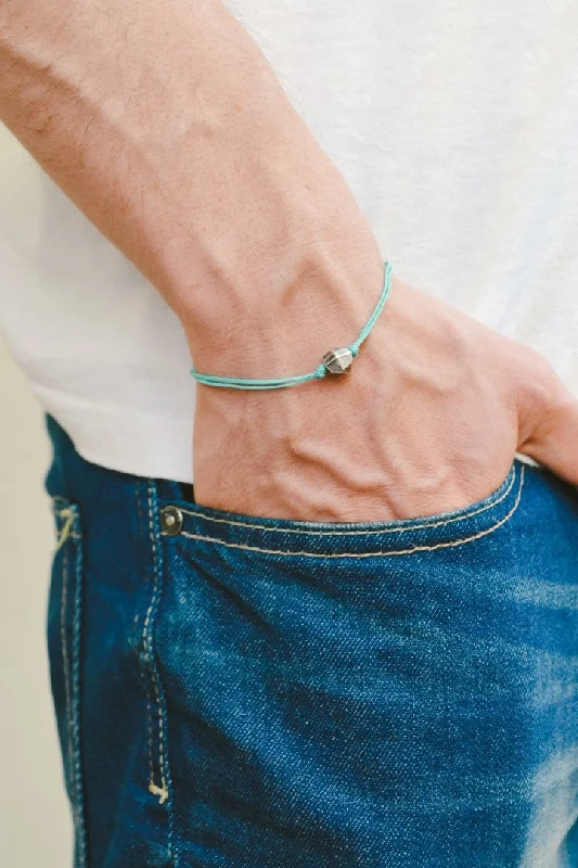 Ladies bracelets for holiday vibes -Silver nugget bracelet for men, turquoise cord, handmade gift for him