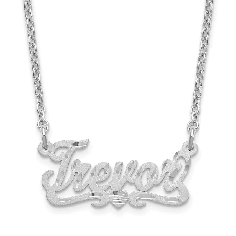 Ladies necklaces for trail days -Personalized Brushed and Diamond-Cut One Heart Name Necklace