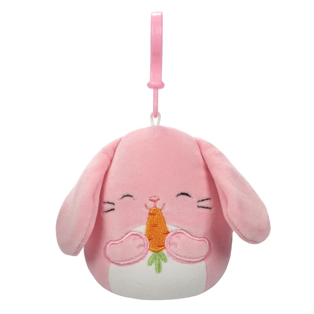 ladies-wedding-pearl-rings-Spring Squishmallow Bop the Pink Bunny Nibbling Carrot 3.5" Clip Stuffed Plush by Kelly Toy