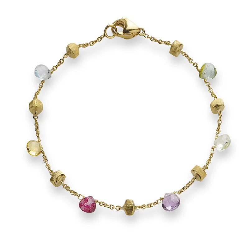 Ladies bracelets roamer’s flair -18K Yellow Gold Mixed Gemstone Single Strand Bracelet