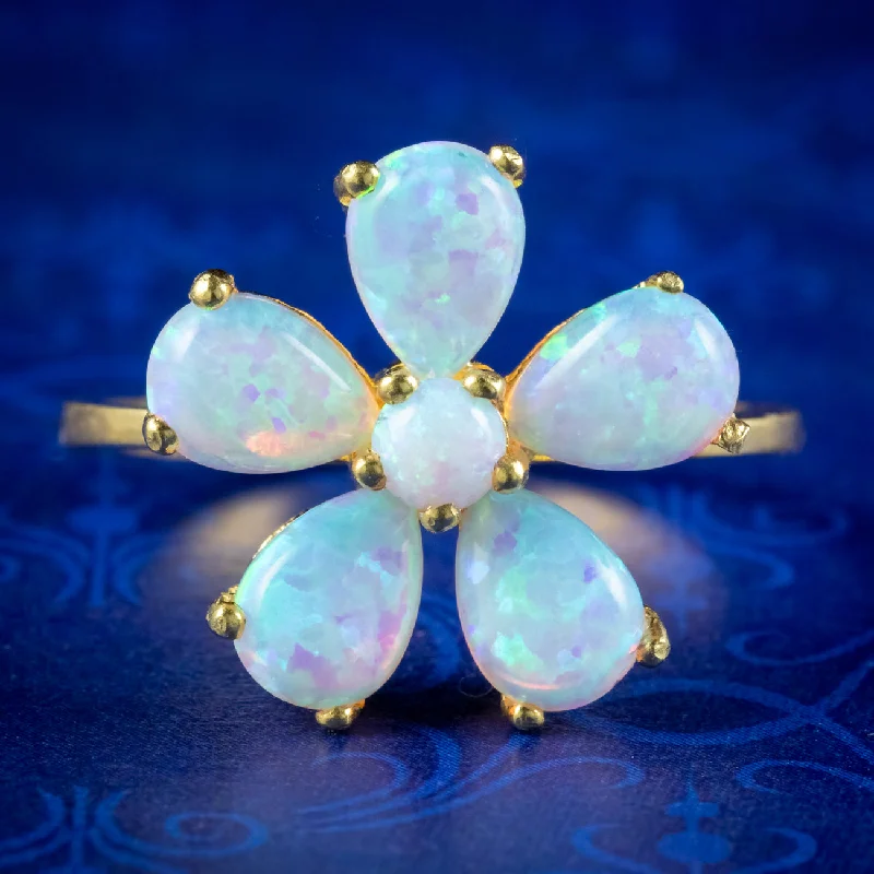 ladies-pearl-stackable-rings-Victorian Style Opal Flower Ring 3.7ct Of Opal