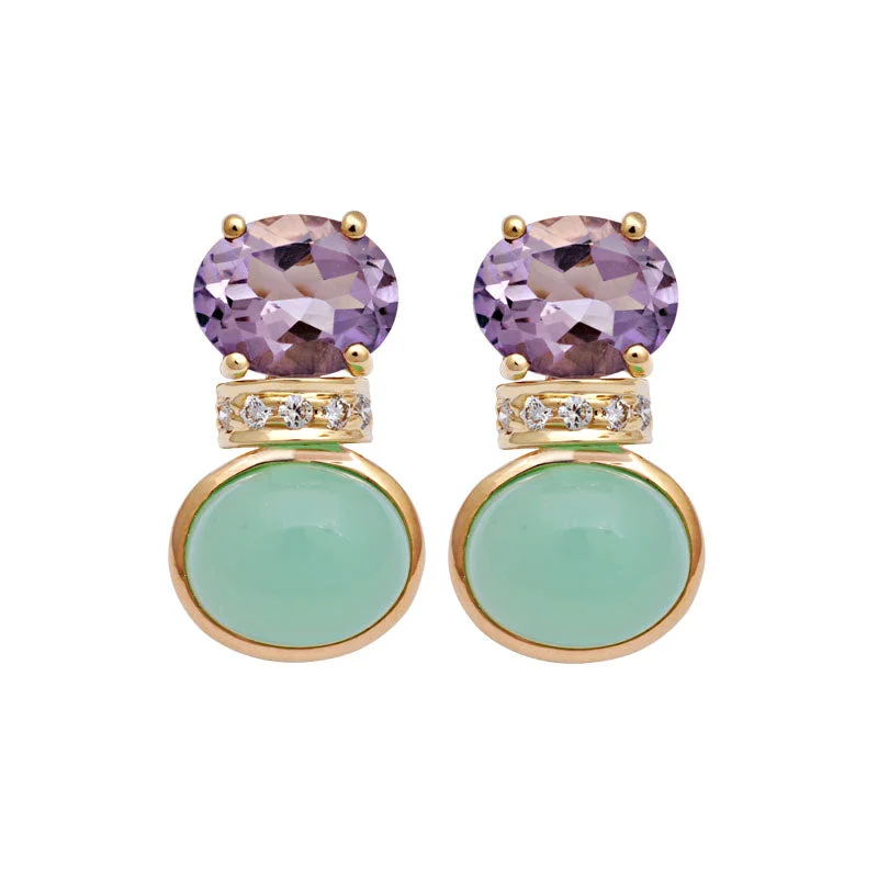 ladies-party-diamond-earrings-Earrings-Chrysoprase, Amethyst and Diamond