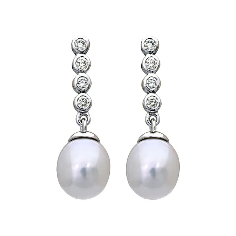 ladies-silver-flower-earrings-Earrings-South Sea Pearl and Diamond