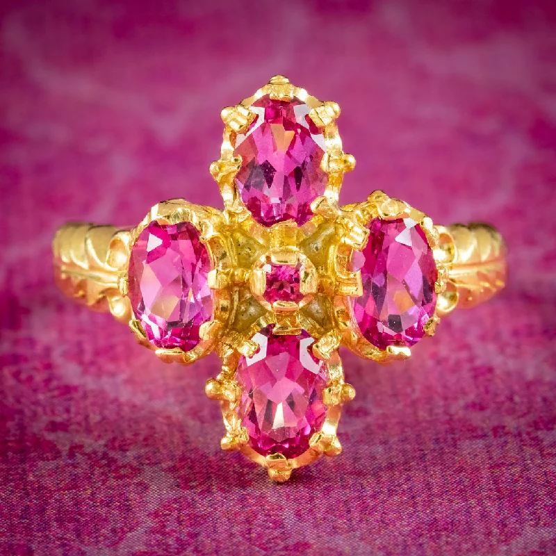 ladies-bridal-sapphire-rings-Victorian Style Pink Topaz Cluster Ring 2ct Of Topaz