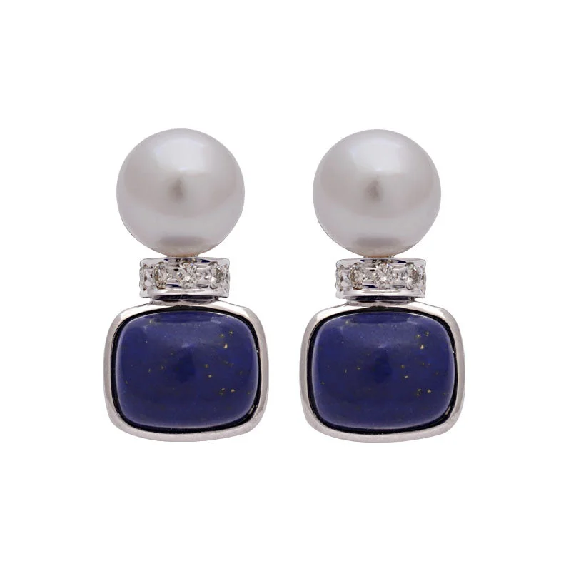 ladies-gemstone-huggie-earrings-Earrings-Lapis Lazuli, South Sea Pearl and Diamond