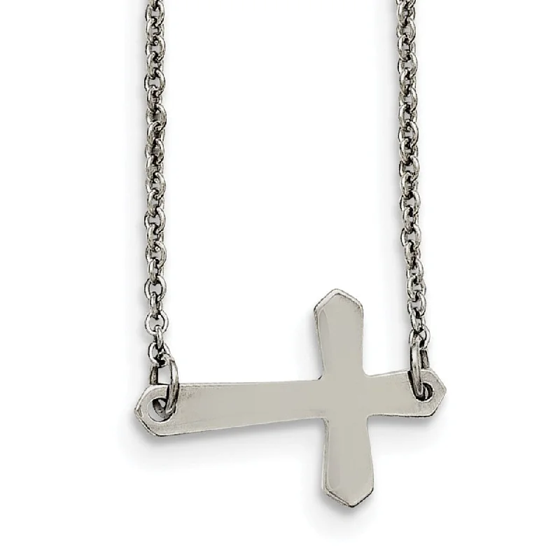 Ladies necklaces cool strands -Sideways Passion Cross Necklace in Stainless Steel, 17 Inch