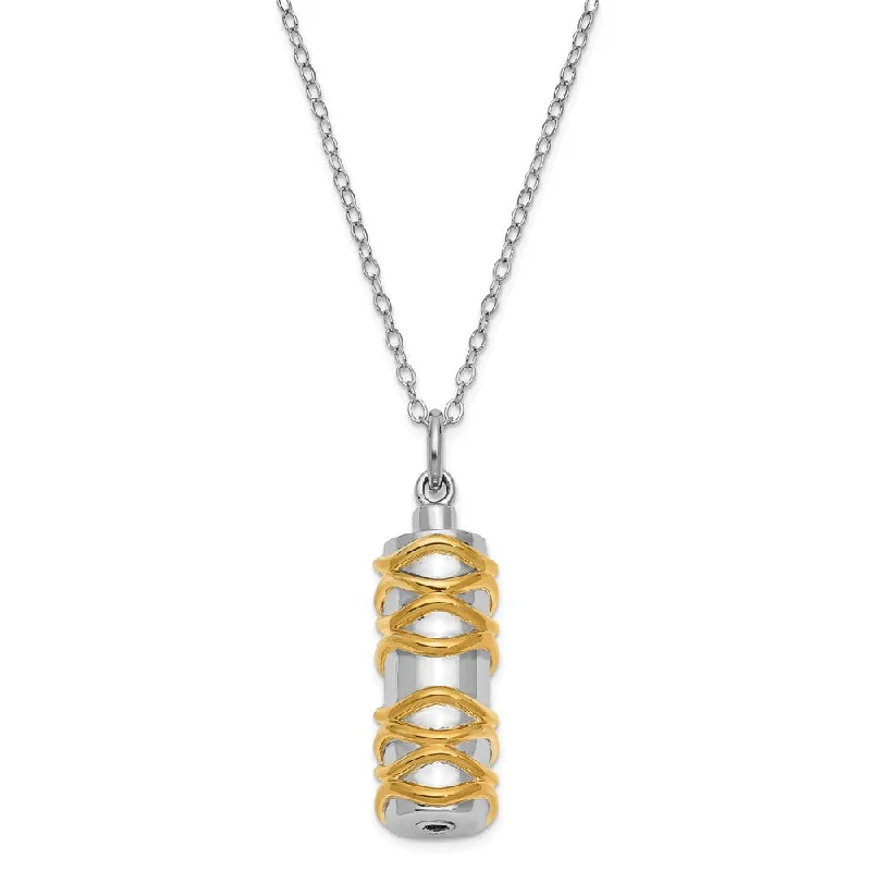 Ladies necklaces for festival vibes -Sterling Silver & Gold Tone Cylinder Ash Holder Necklace, 18 Inch