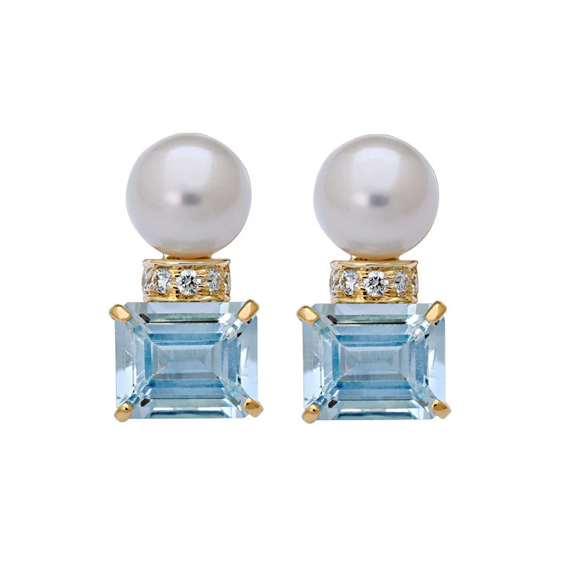 ladies-sterling-silver-dangle-earrings-Earrings-Aquamarine, South Sea Pearl and Diamond