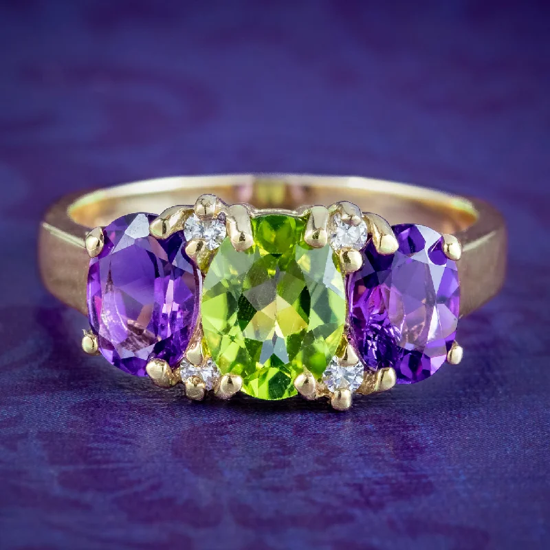 ladies-cushion-cut-pearl-rings-Edwardian Style Suffragette Ring Amethyst Peridot Diamond