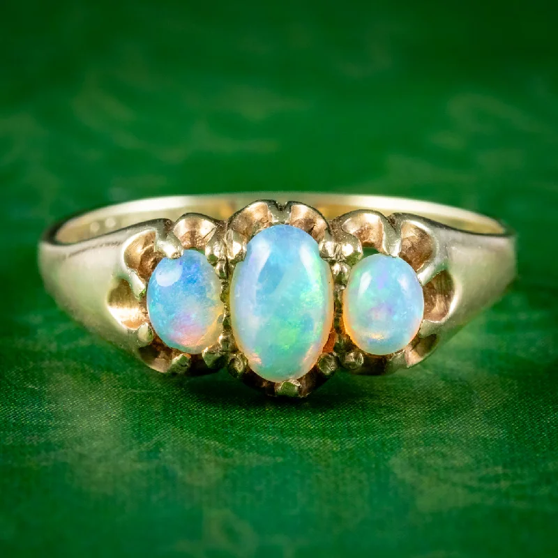 ladies-emerald-promise-rings-Vintage Opal Trilogy Ring 0.80ct Total Dated 1958