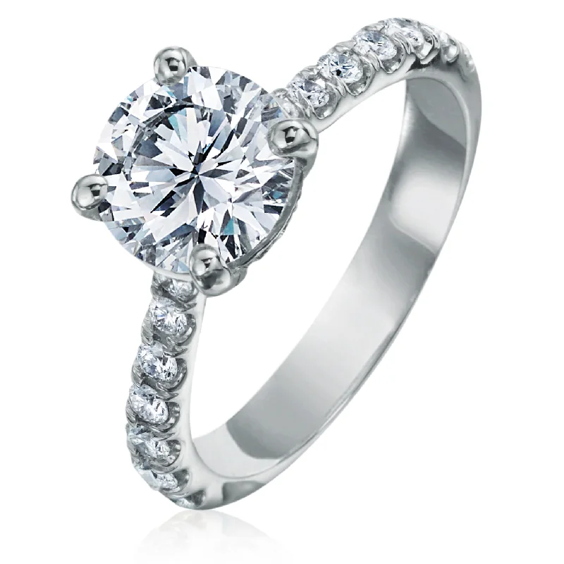 engagement-round-diamond-ring-Round Brilliant 2 Carat Diamond Shank Platinum Engagement Ring