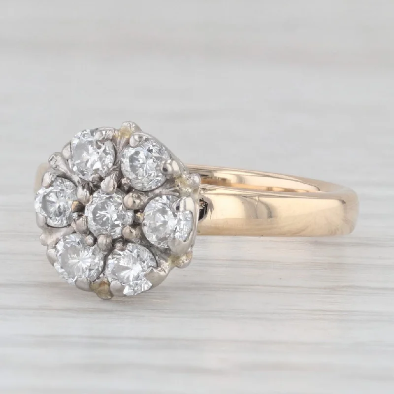 engagement-pear-cut-diamond-ring-Vintage 0.70ctw Diamond Cluster Ring 14k White Yellow Gold Size 6.75 Engagement