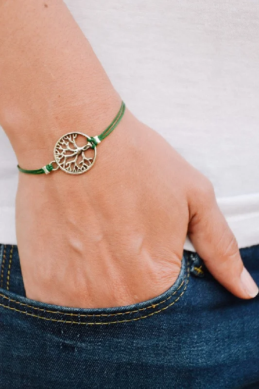 Ladies bracelets ripple designs -Shani & Adi Jewelry handmade silver 'Tree of Life' bracelet, green string, custom gift for her