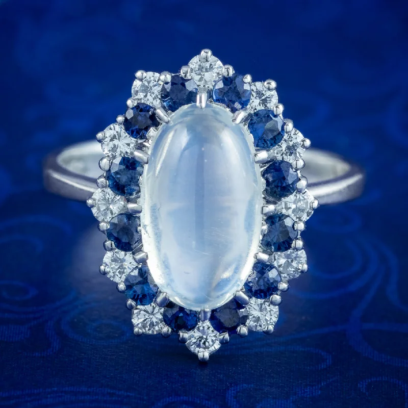 ladies-affordable-diamond-rings-Vintage Moonstone Sapphire Diamond Cluster Ring 3.75ct Moonstone