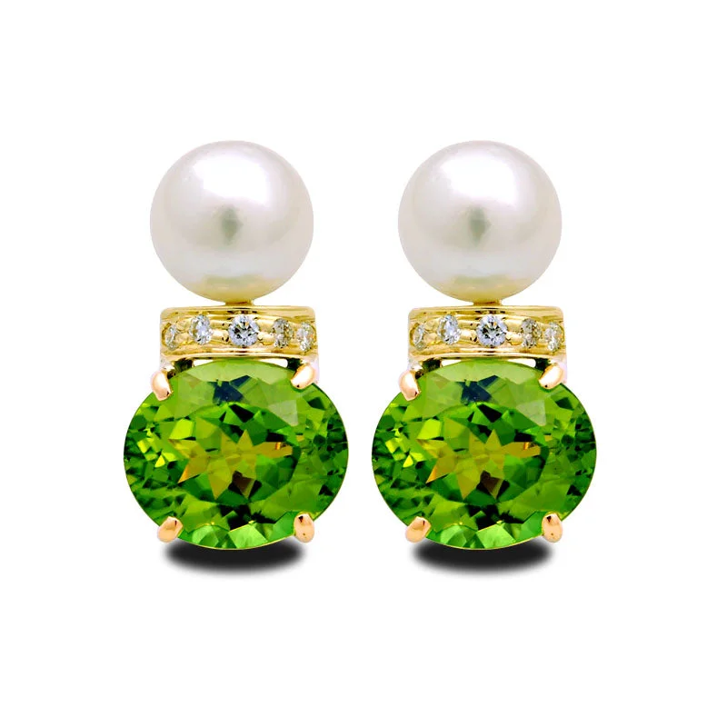 ladies-custom-diamond-earrings-Earrings-Peridot, South Sea Pearl and Diamond