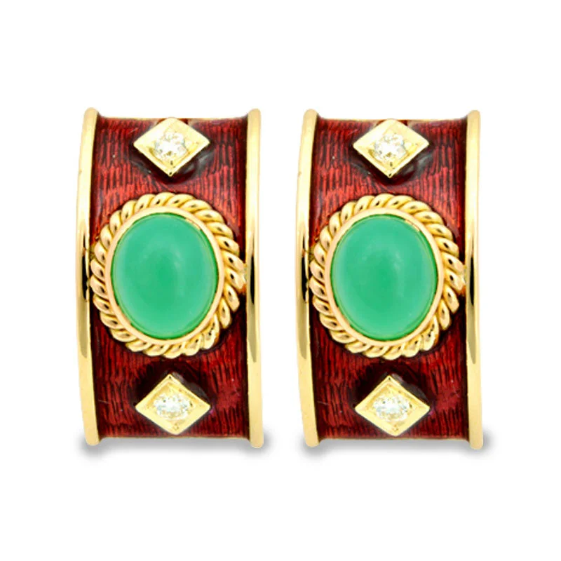 ladies-sterling-silver-dangle-earrings-Earrings-Chrysoprase and Diamond (Enamel)