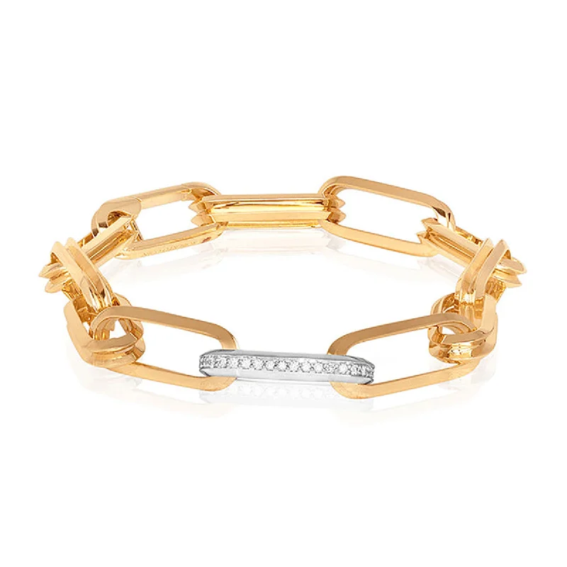 Ladies bracelets with glow charms -18K Two Tone Link Bracelet with Diamonds