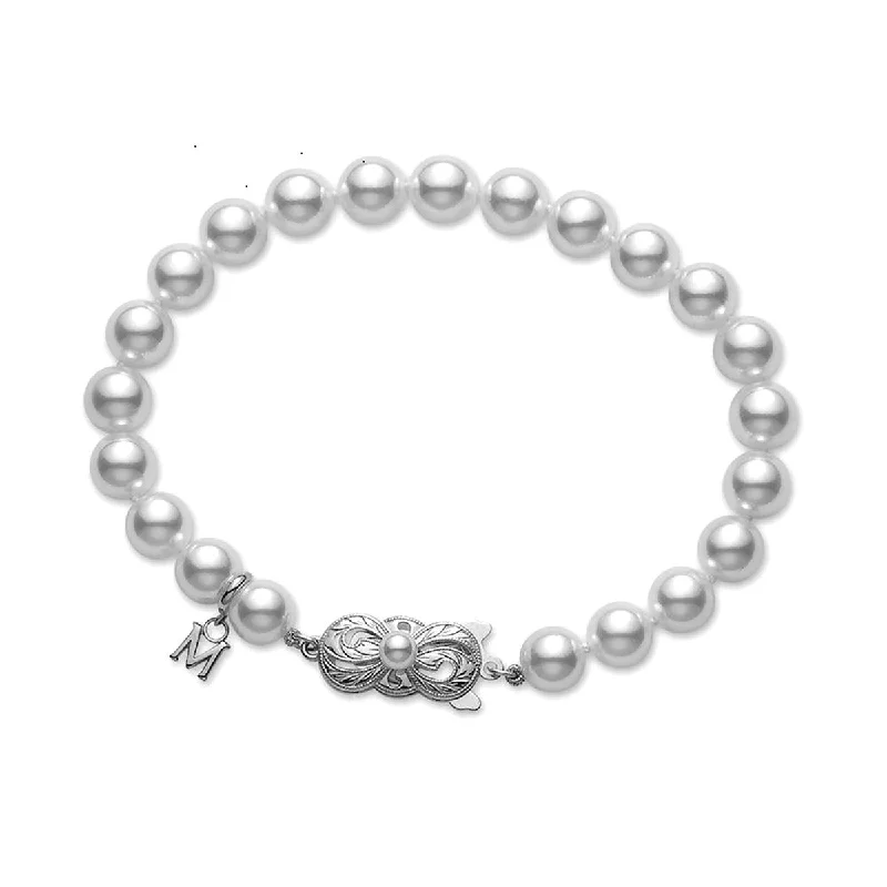 Ladies bracelets with bloom charms -Akoya Pearl Strand Bracelet with 18K White Gold