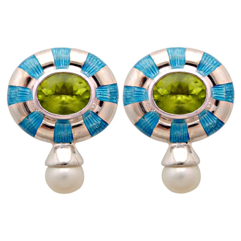 ladies-luxury-silver-earrings-Earrings-Peridot and Fresh Water Pearl (Enamel)