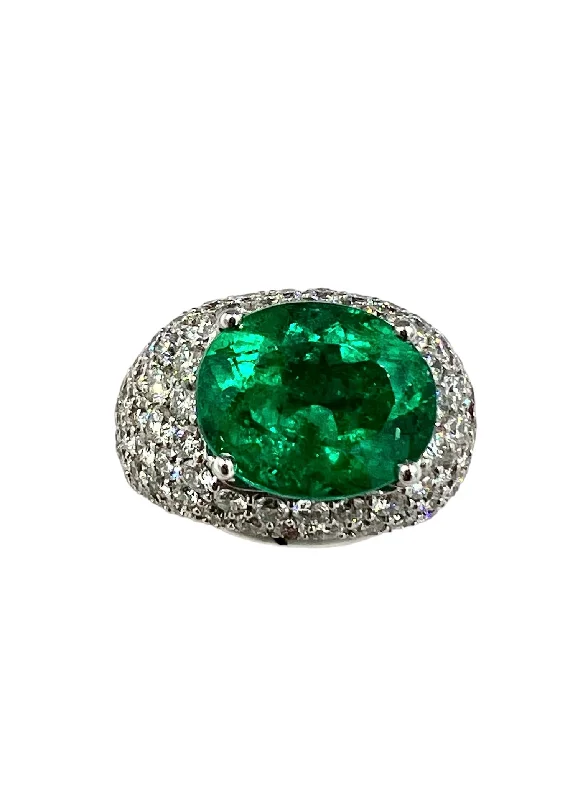 ladies-affordable-gold-rings-Emerald Diamond White Gold Dome Ring