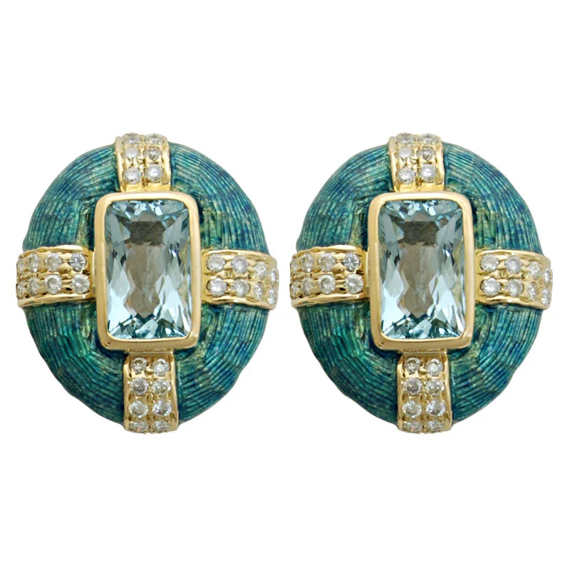 ladies-pearl-bar-earrings-Earrings-Aquamarine and Diamond (Enamel)