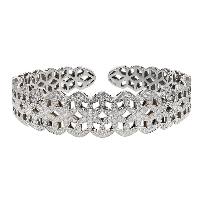 Ladies bracelets with scale charms -18K White Gold Diamond Italian Cuff Bracelet