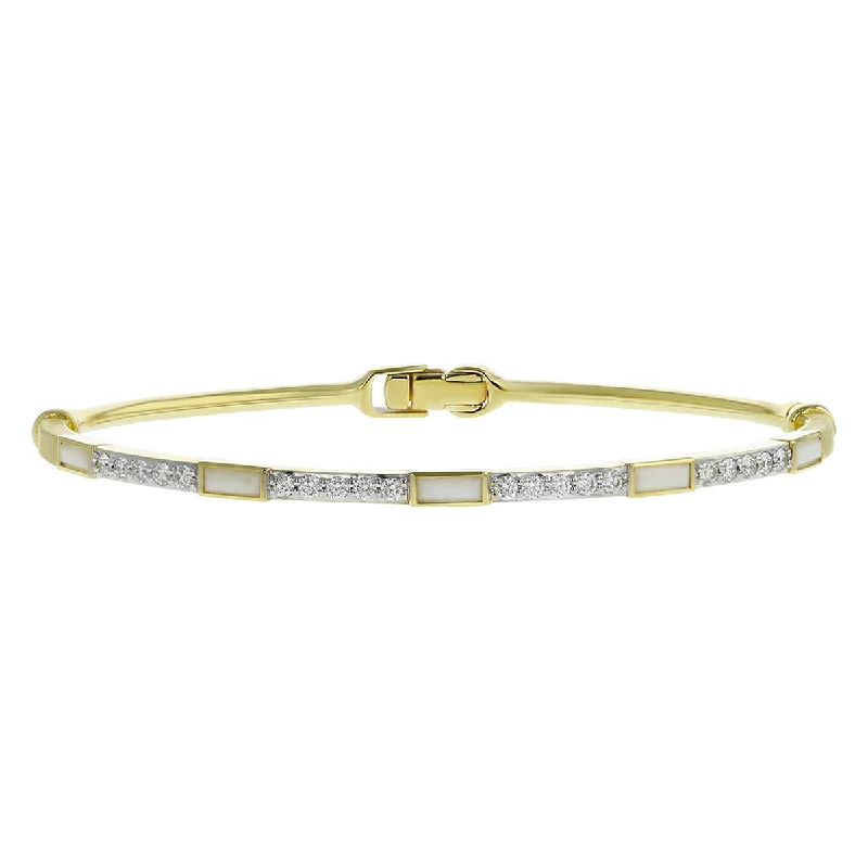 Ladies bracelets with carved initials -18K Yellow Gold White Onyx and Diamond Bangle Bracelet