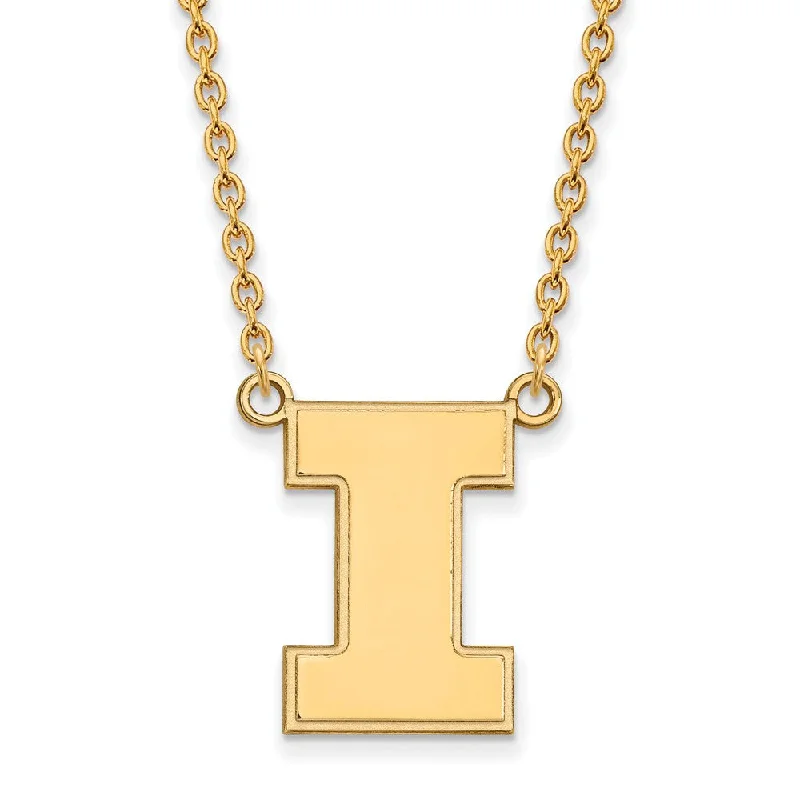 Ladies necklaces with gray shungite -10k Yellow Gold U of Illinois Large Initial I Pendant Necklace