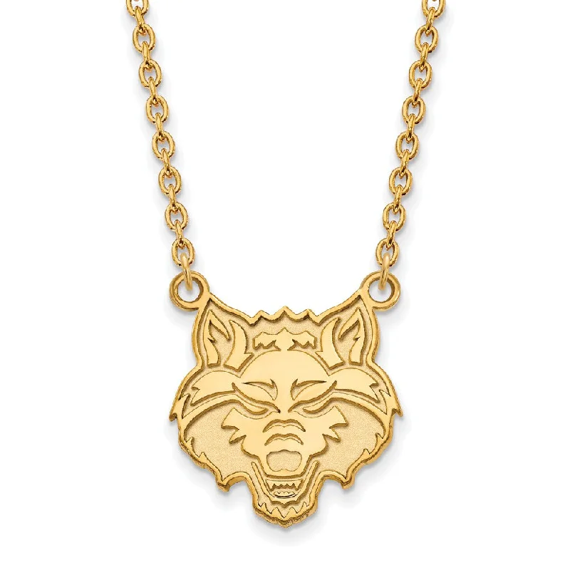 Ladies necklaces for upscale occasions -10k Yellow Gold Arkansas State Large Pendant Necklace