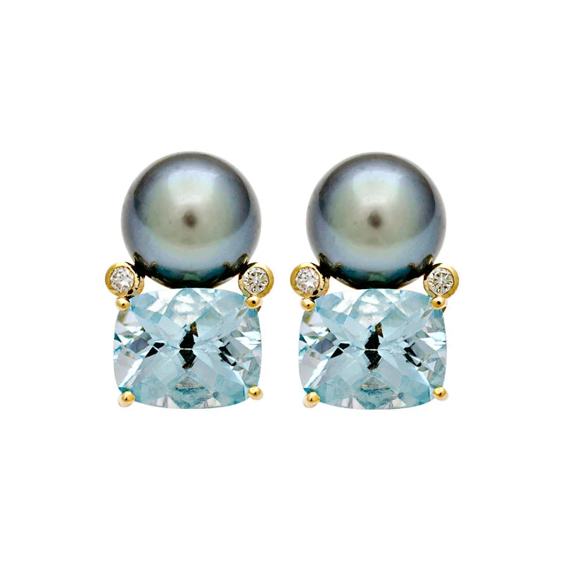 ladies-wedding-gold-earrings-Earrings-Blue Topaz, South Sea Pearl and Diamond