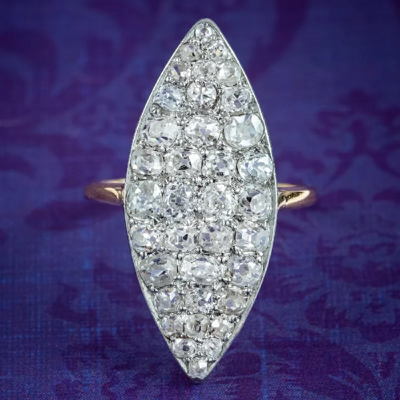 ladies-cushion-cut-silver-rings-Antique Victorian Diamond Navette Cluster Ring 2.5ct Total