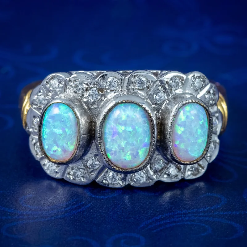 ladies-round-diamond-rings-Edwardian Style Opal CZ Cluster Ring