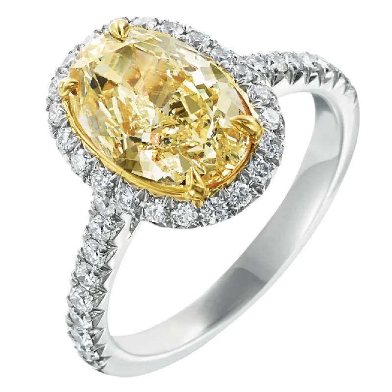 engagement-bridal-emerald-ring-Fancy Yellow Oval 2.41 Carat GIA Diamond Halo Platinum & 18K Engagement Ring