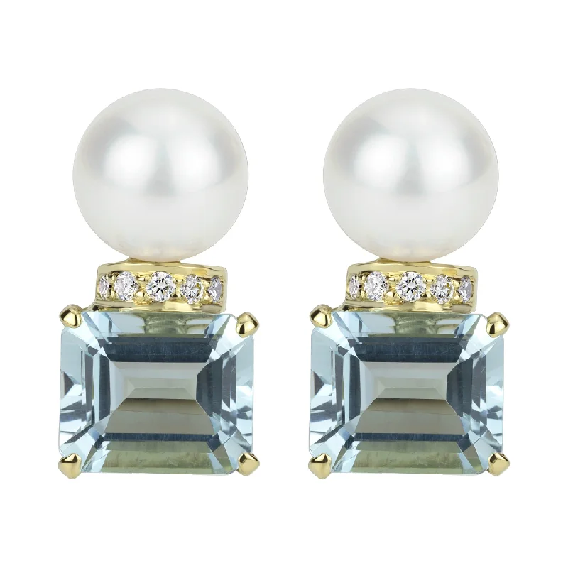 ladies-delicate-silver-earrings-Repair - Earrings - Pearl, Aquamarine and Diamond in 18K White Gold