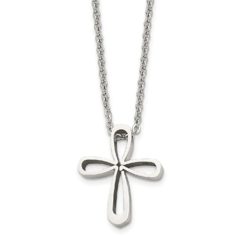 Ladies necklaces for adventures -Stainless Steel Polished Looped Cross Necklace, 18 Inch