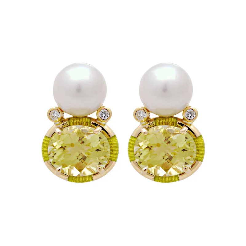 ladies-elegant-pearl-earrings-Earrings-Lemon Quartz, South Sea Pearl and Diamond (Enamel)