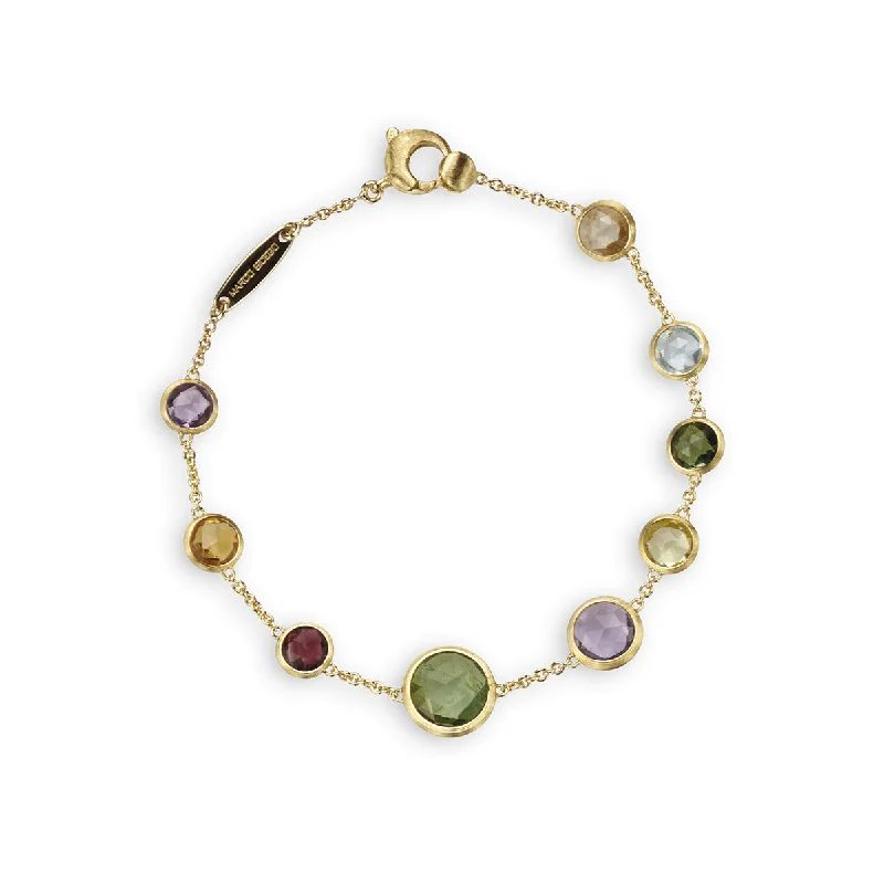 Ladies bracelets enduring beauty -18K Yellow Gold Mixed Gemstone Single Strand Bracelet