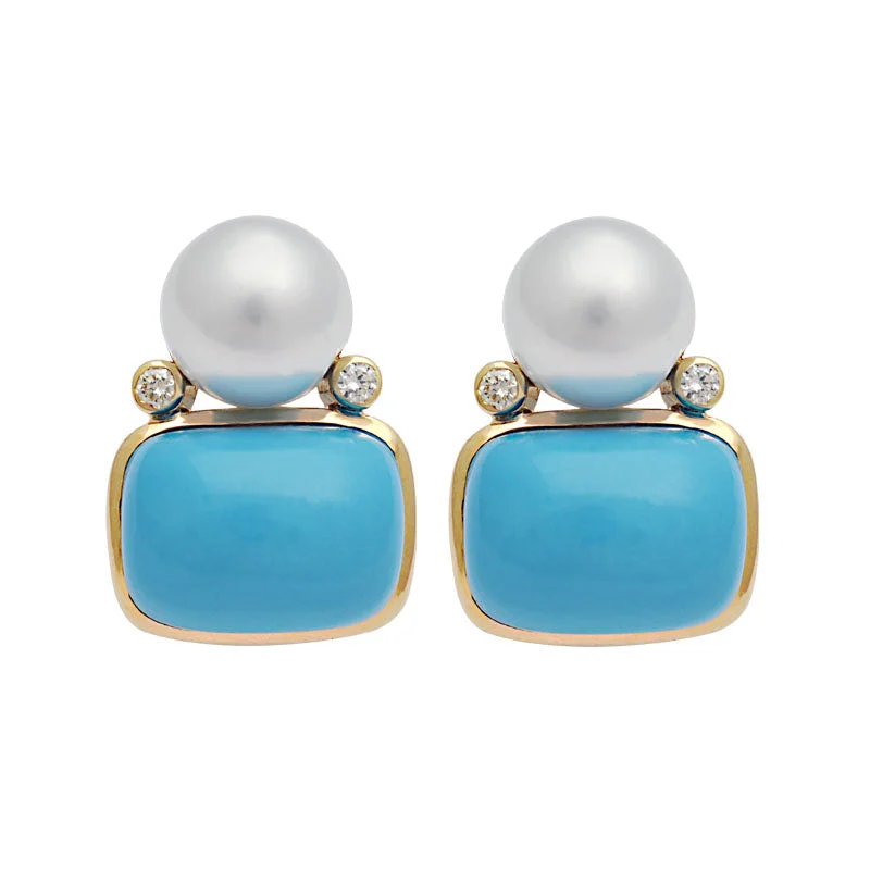 ladies-delicate-gold-earrings-Earrings-Turquoise, South Sea Pearl and Diamond