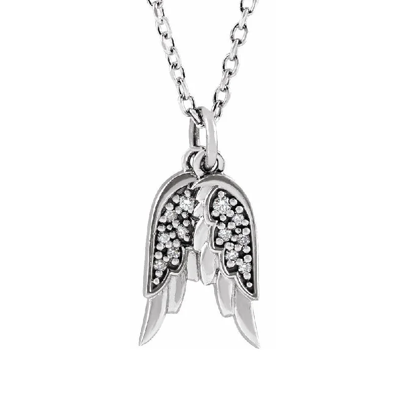 Ladies necklaces fancy designs -Sterling Silver .03 CTW Diamond Angel Wings Necklace, 16-18 Inch