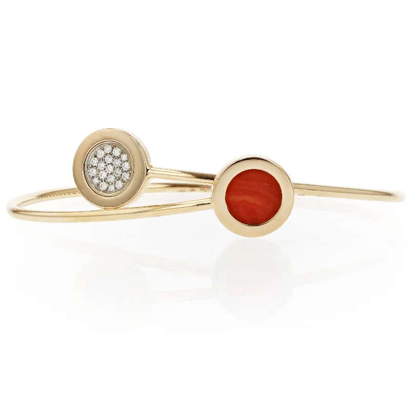 Ladies bracelets with frost opal -Coral and Diamond Bypass Bangle Bracelet