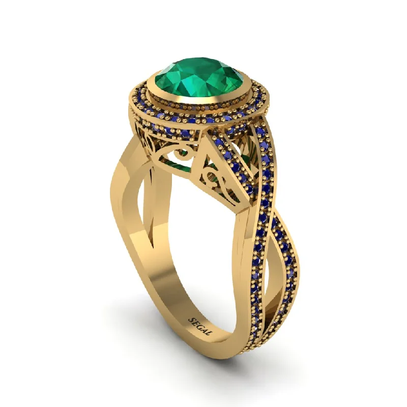 engagement-minimalist-gold-ring-Emerald Filigree Halo Twist Shank Engagement Ring - Wren No. 64